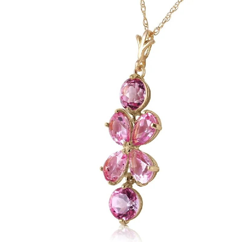 Lace charm necklaces-3.15 Carat 14K Solid Gold Flee From Memory Pink Topaz Necklace