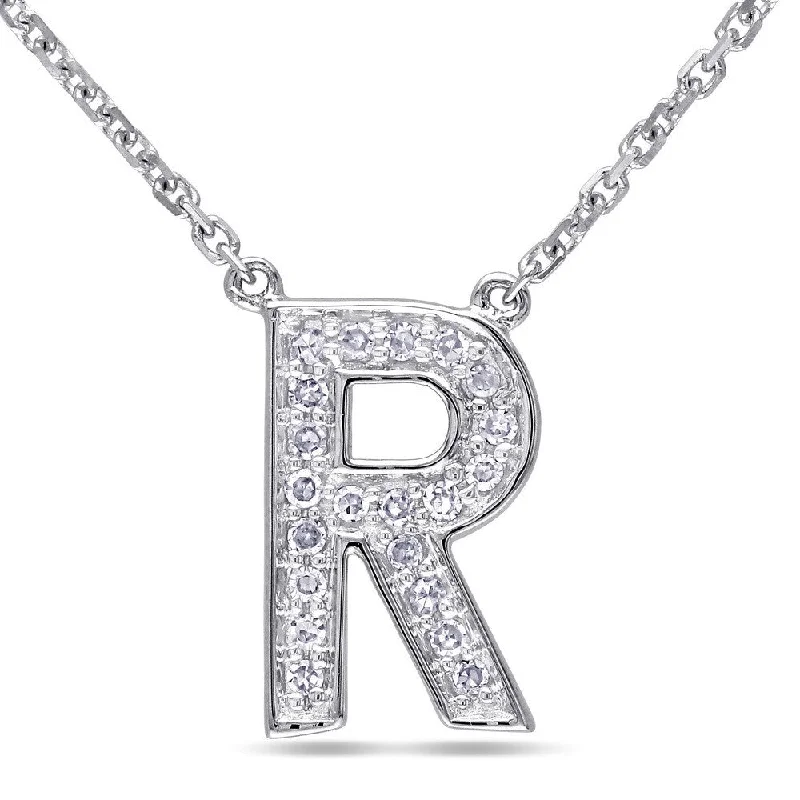 Smooth pendant necklaces-Miadora 14k White Gold 1/10ct TDW Diamond R Initial Necklace