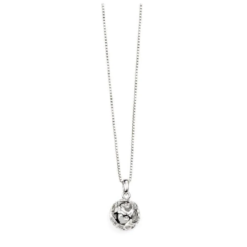 Silver Diamond Set Heart Ball Pendant