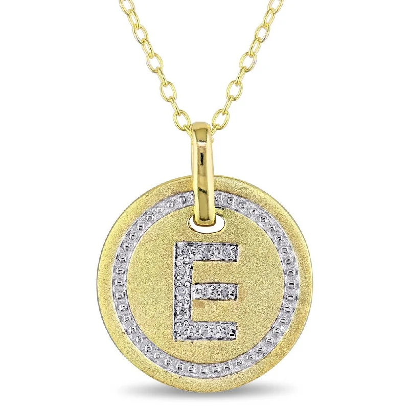 Sapphire gem necklaces-Miadora Yellow Plated Sterling Silver Diamond E-Initial Halo Charm Necklace