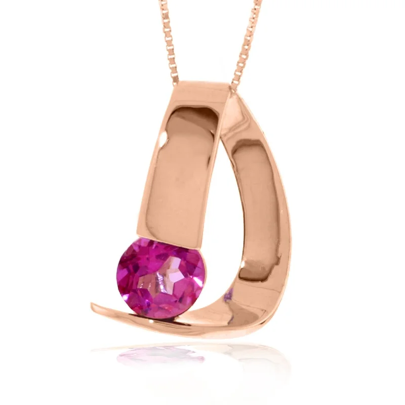 Oval shape necklaces-1.0 Carat 14K Solid Gold Modern Necklace with Natural Pink Topaz