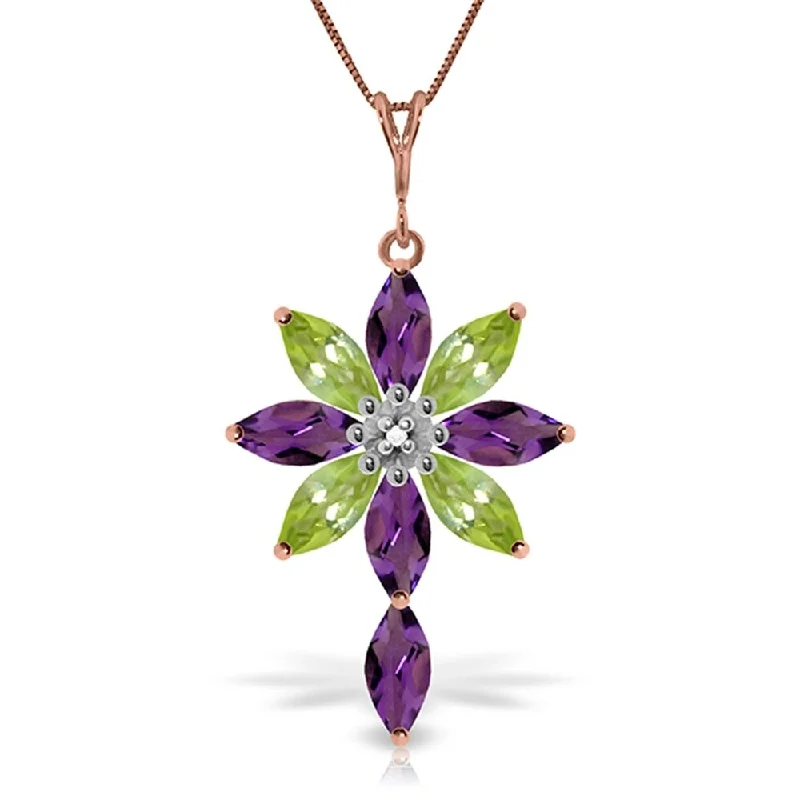 Bamboo braid necklaces-14K Rose Gold Necklace w/ Diamond, Purple Amethyst & Peridot