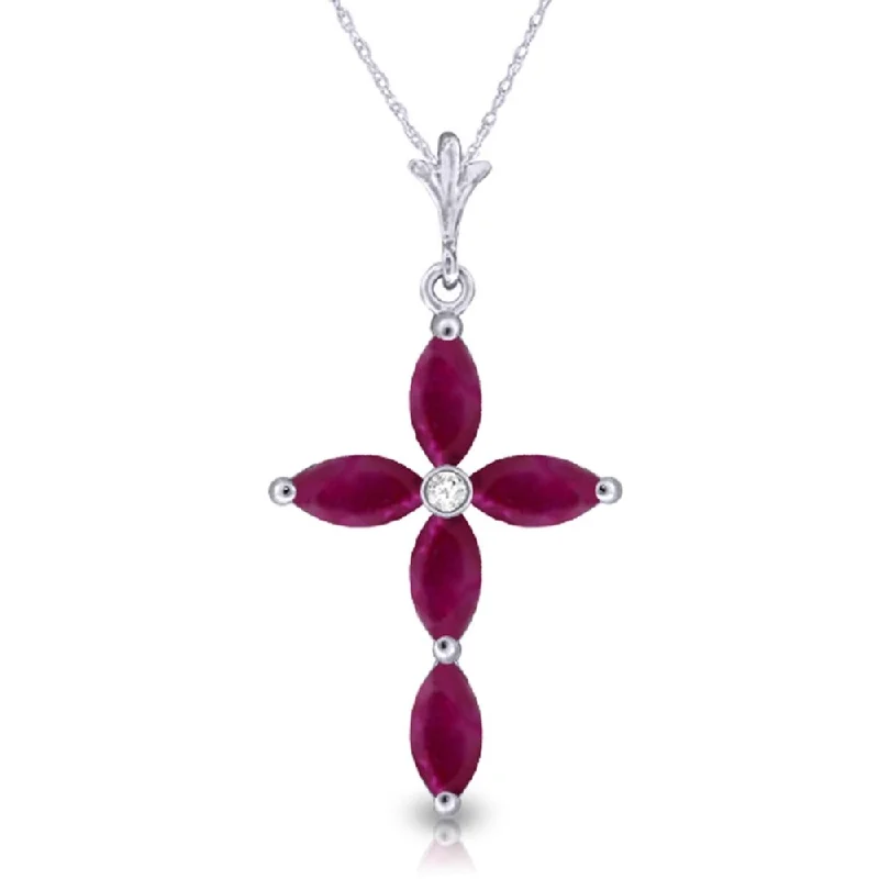 Fine bead necklaces-1.1 Carat 14K White Gold Necklace Natural Diamond Ruby