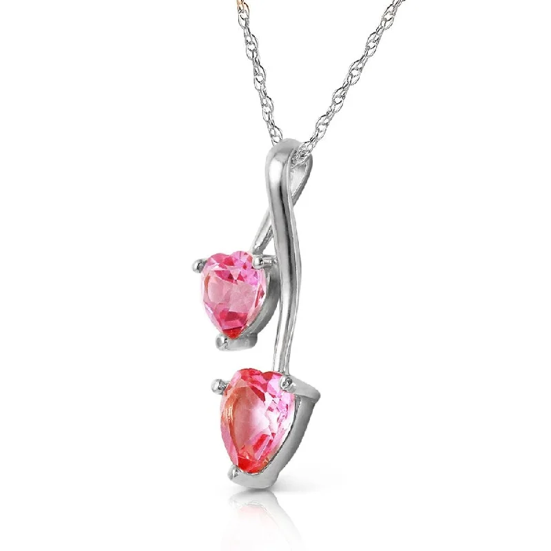 Solid pearl necklaces-1.4 Carat 14K Solid White Gold Hearts Necklace Natural Pink Topaz