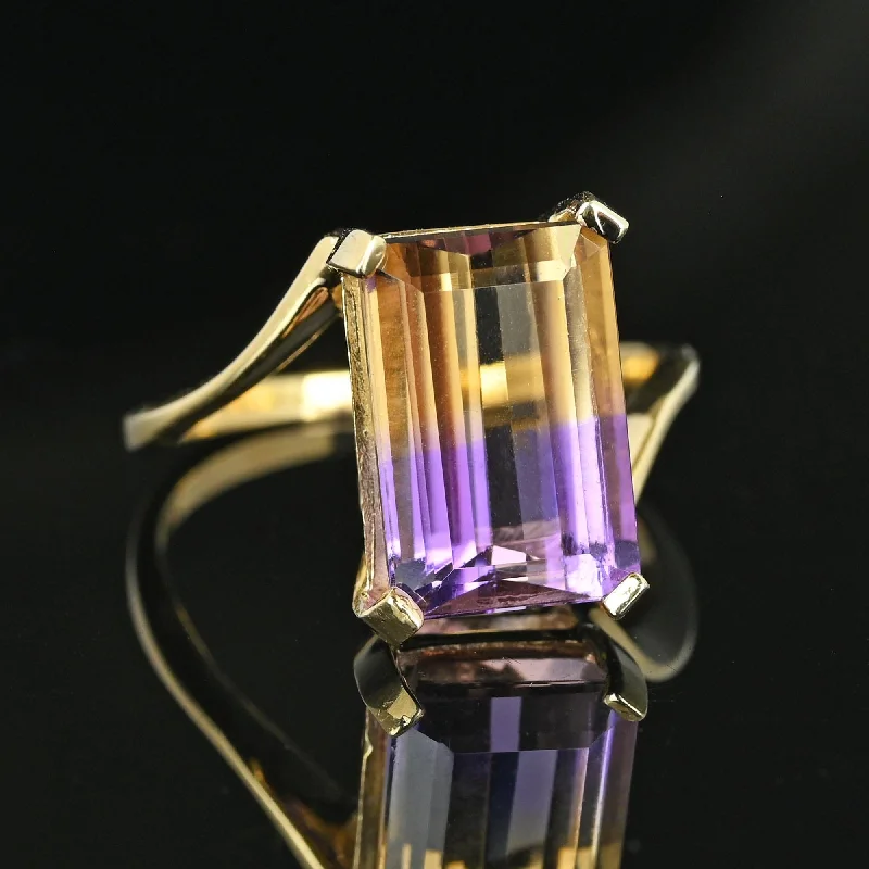 Thai style rings-Thai style rings-Vintage Emerald Cut Ametrine Cocktail Ring, Citrine Amethyst