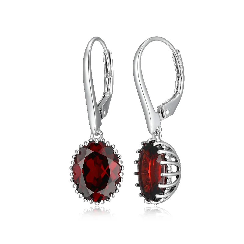 Smooth drop earrings-Sterling Silver Garnet Oval Earrings