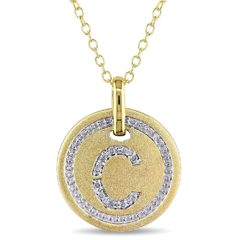 Light bead necklaces-Miadora Yellow Plated Sterling Silver Diamond C-Initial Halo Charm Necklace