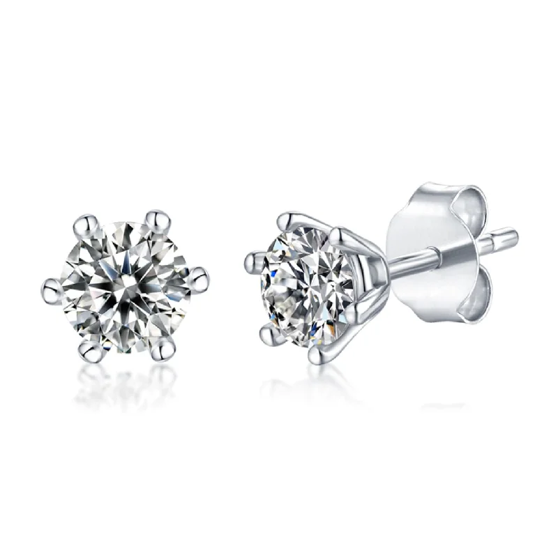 Layered tier earrings-Monfort Moissanite Round Solitaire Stud Earrings