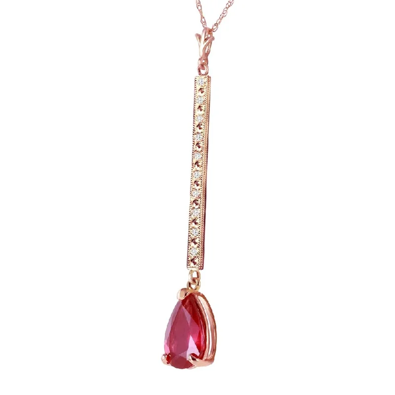 Sleek design necklaces-14K Solid Rose Gold Necklace withDiamonds & Ruby