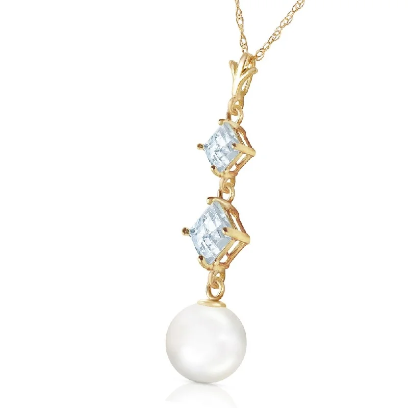 Braided link necklaces-3.25 CTW 14K Solid Gold Mockingbird Aquamarine pearl Necklace