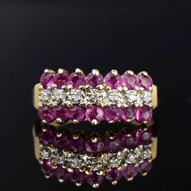 Glossy band rings-Glossy band rings-Vintage Diamond Ruby Arched Stacking Ring in 10K Gold