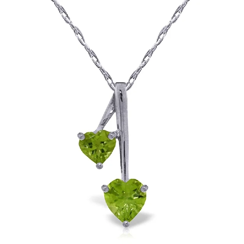 Loop knot necklaces-1.4 Carat 14K White Gold Hearts Necklace Natural Peridot