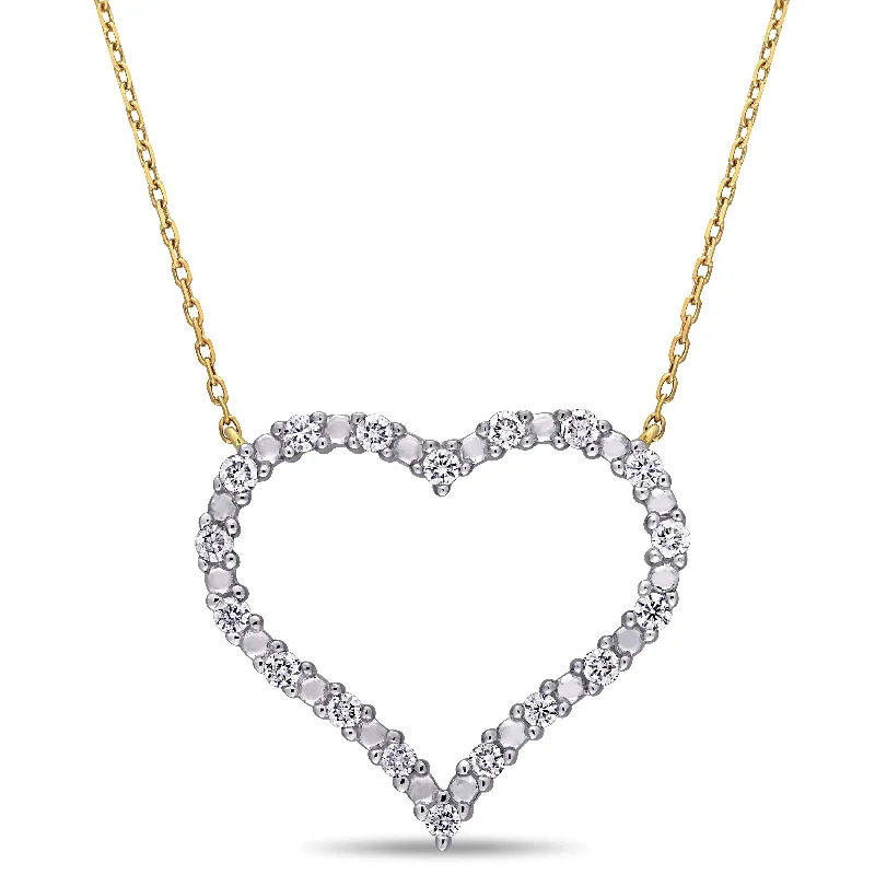 Thick bar necklaces-Miadora 10k Yellow Gold 3/8ct TDW Diamond Heart Station Necklace