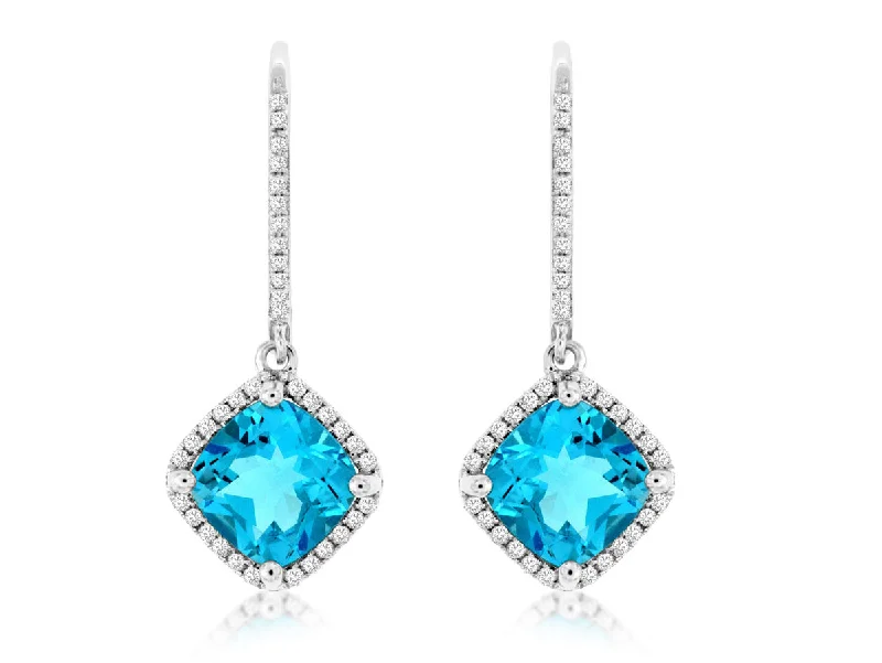 Vibrant gem earrings-Blue Topaz & Diamond Dangle Earrings