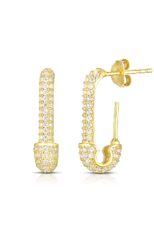 Pure crystal earrings-CZ Pavé Safety Pin Drop Stud Earring