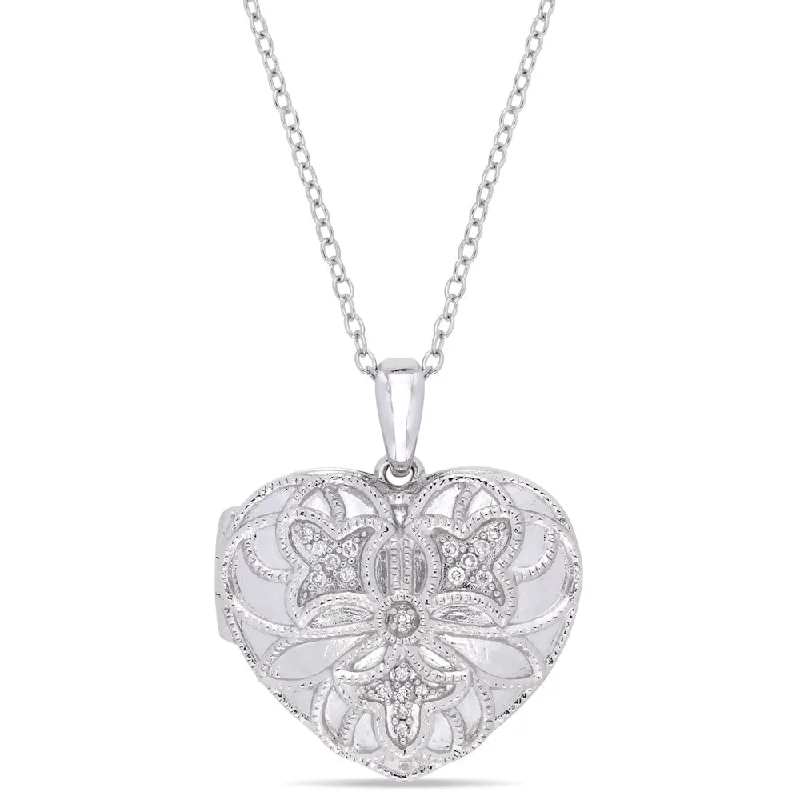 Topaz necklaces-Miadora Sterling Silver Diamond Accent Heart Locket Necklace