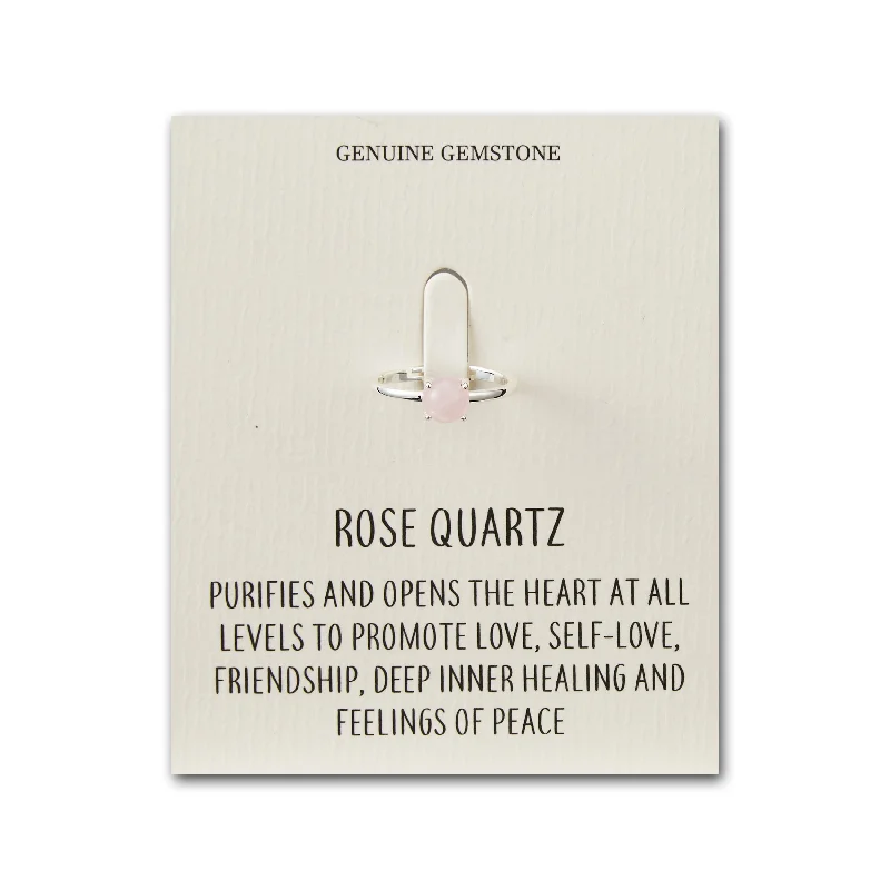 Bead-woven rings-Bead-woven rings-Rose Quartz Adjustable Ring with Quote Card