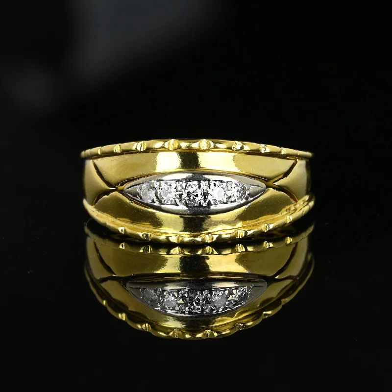 Dusk gothic rings-Dusk gothic rings-Wide 18K Gold Scallop Edge Diamond Five Stone Ring Band