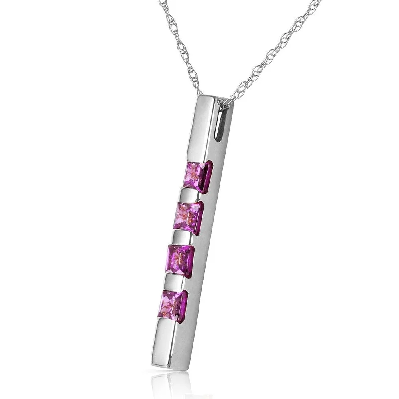 Cosmic glow necklaces-0.35 Carat 14K Solid White Gold Necklace Bar Natural Purple Amethyst