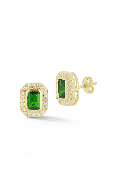 Leaf charm earrings-Emerald Cut Stud Earring