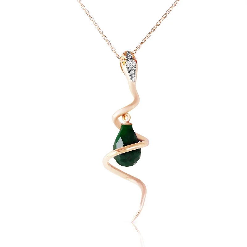 Smooth pendant necklaces-3.33 Carat 14K Solid Gold Dangling Green Sapphire & Diamond Necklace