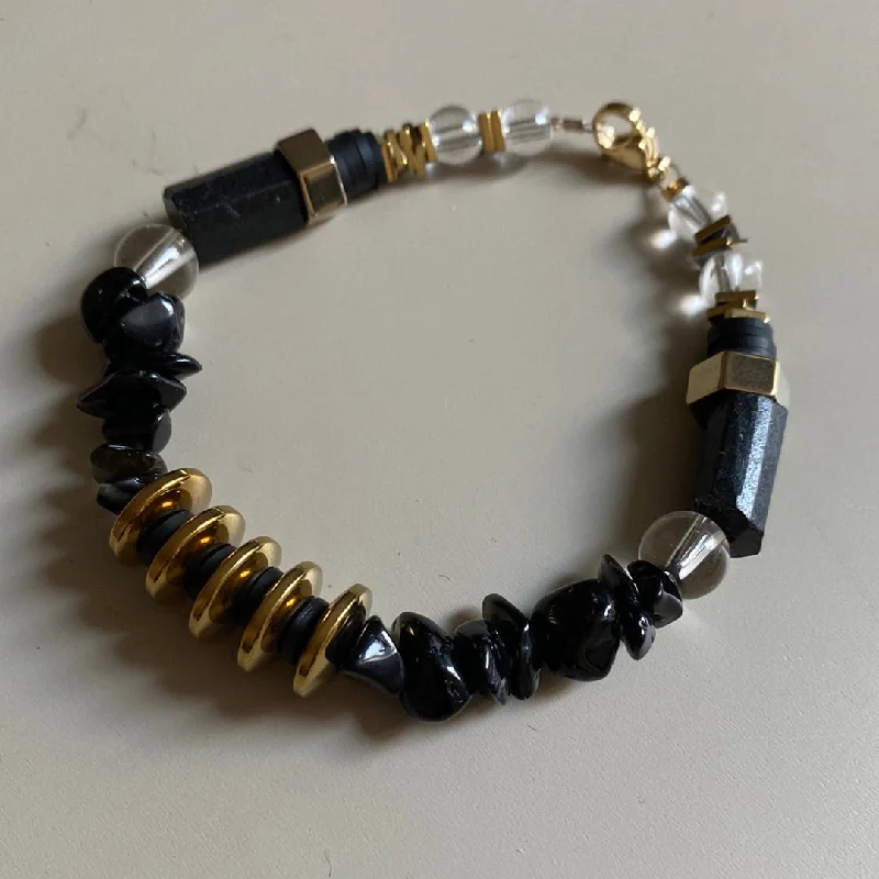 MRLB05 -  Hematite, Natural Shungit and Natural Obsidian Bracelet