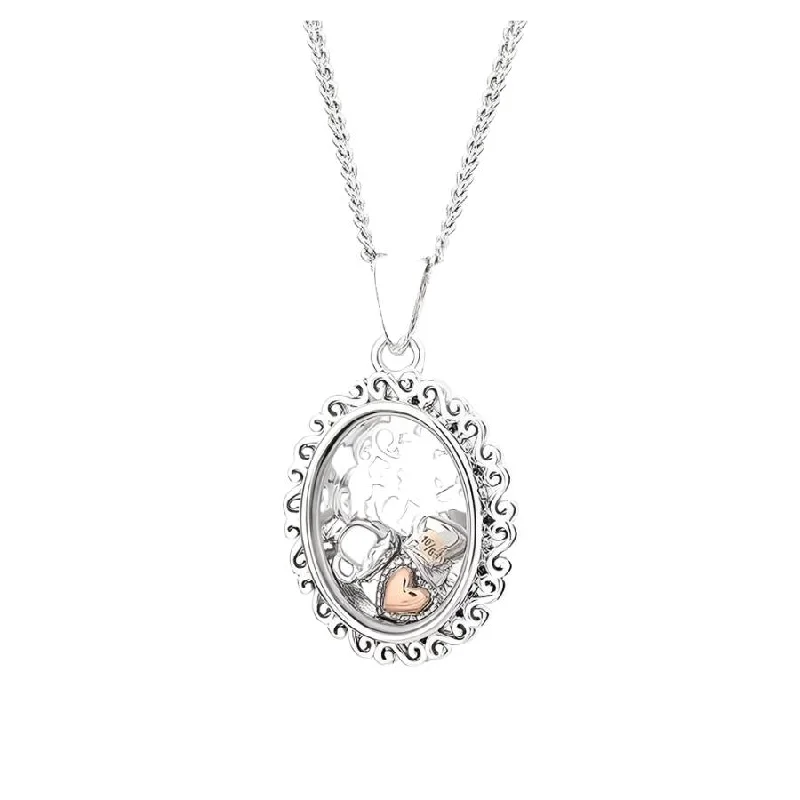 Silver & 9ct Rose Gold Looking Glass Inner Charm Pendant