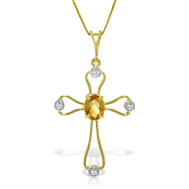 Offset design necklaces-0.57 Carat 14K Solid Gold Faith Citrine Diamond Necklace