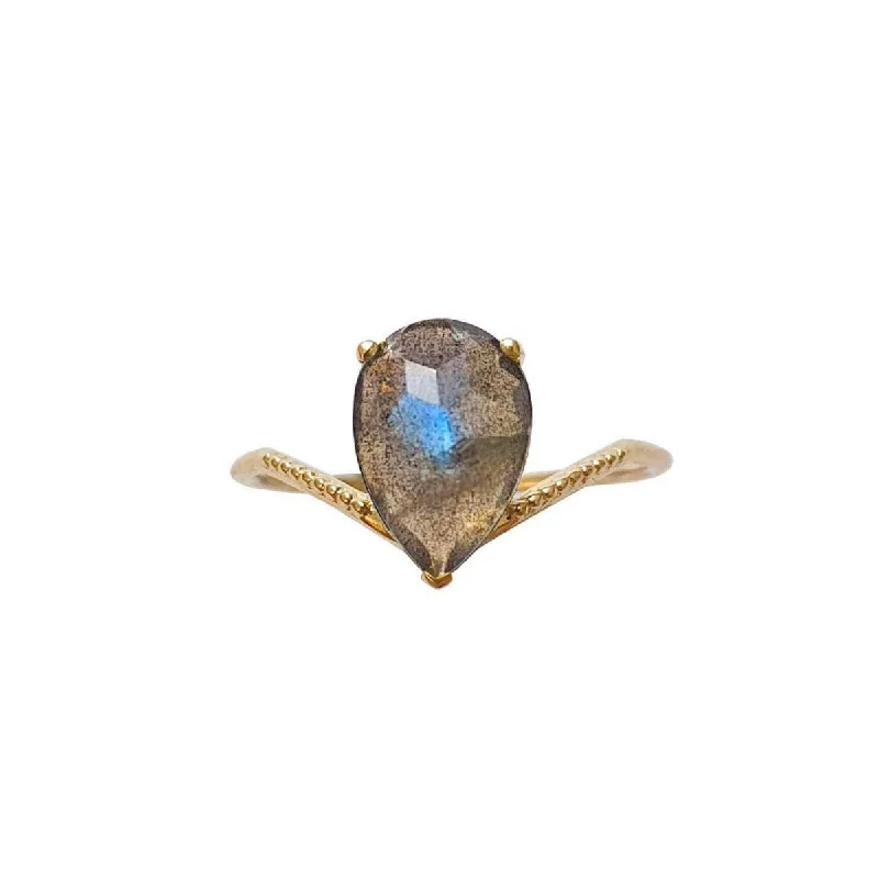 New moon rings-New moon rings-Solo Nova Ring Labradorite - 18k Gold