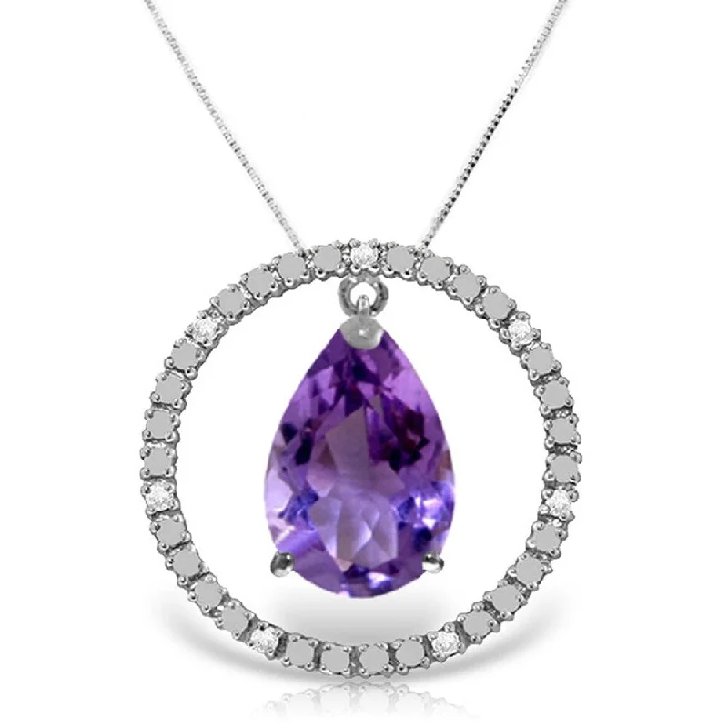 Bead-twisted necklaces-6.6 Carat 14K Solid White Gold Diamond Amethyst Circle Of Love Necklace