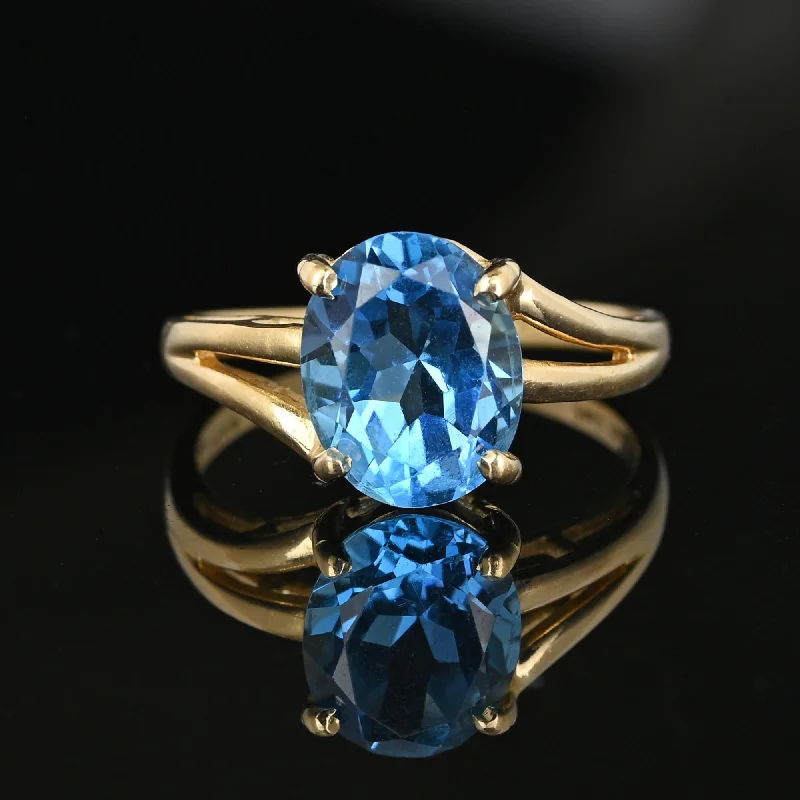 Sapphire gem rings-Sapphire gem rings-Vintage MidCentury 14K Gold Oval Blue Topaz Ring