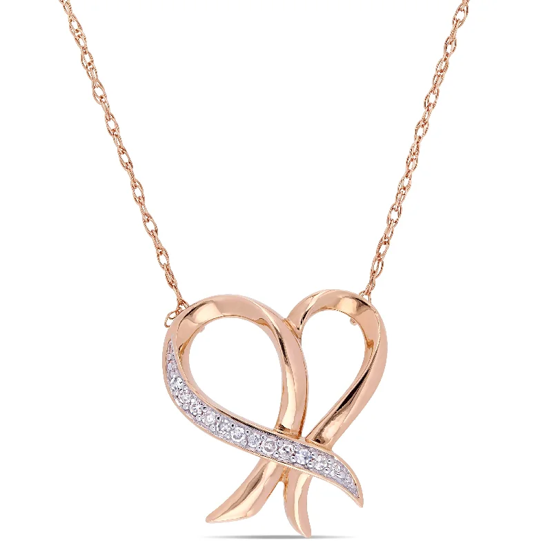 Fine thread necklaces-Miadora 10k Rose Gold Diamond Accent Crossover Heart Necklace