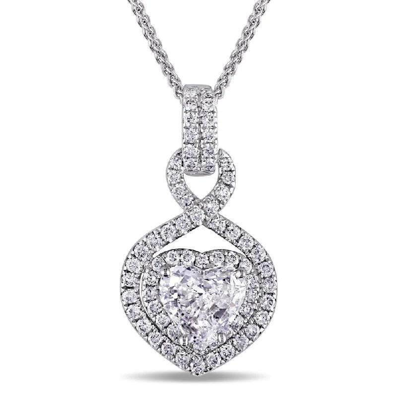 Sleek design necklaces-Miadora Signature Collection 14k White Gold 1 1/3ct TDW Round and Heart Diamond Halo Necklace