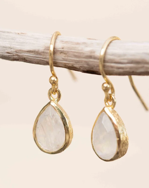 Bead weave earrings-Moonstone Tear Drop Earrings ~ Gold Plated ~ ME188