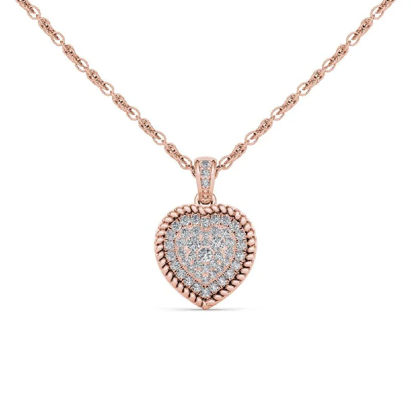 Wave motif necklaces-De Couer 10K Rose Gold 1/4ct TDW Diamond Cluster Heart Necklace - Pink