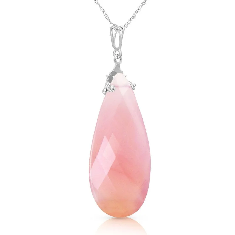 Tiered link necklaces-14K Solid White Gold Necklace with Briolette 31x16 mm Pink Chalcedony