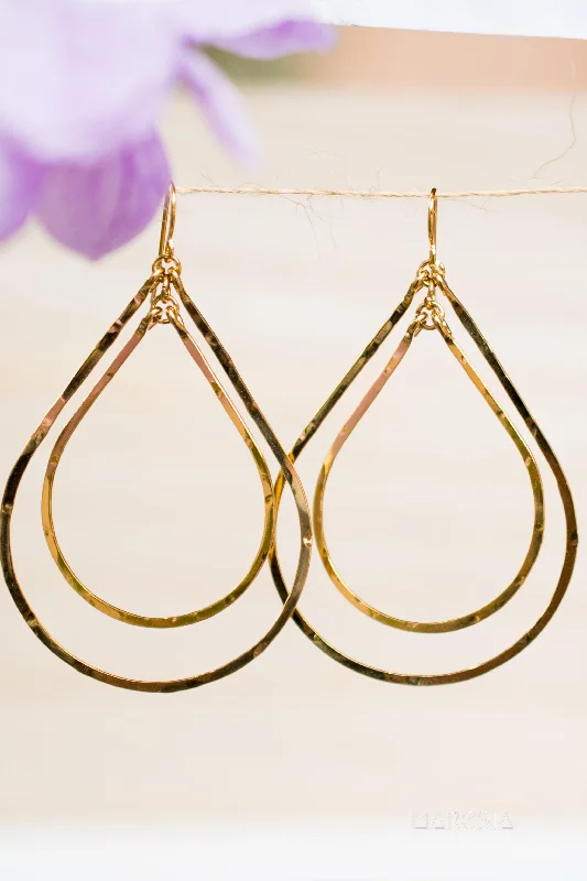 Bold druzy earrings-Karla Double Tear Drop Earrings ~Gold Plated or Silver Plated ~ SME014