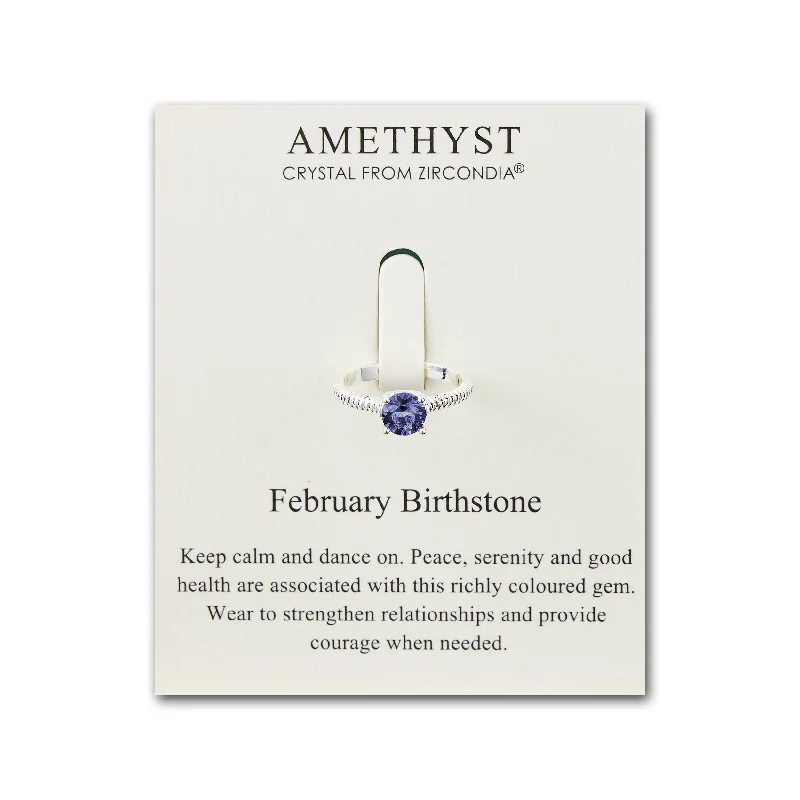 Pure style rings-Pure style rings-February (Amethyst) Adjustable Birthstone Ring Created with Zircondia® Crystals