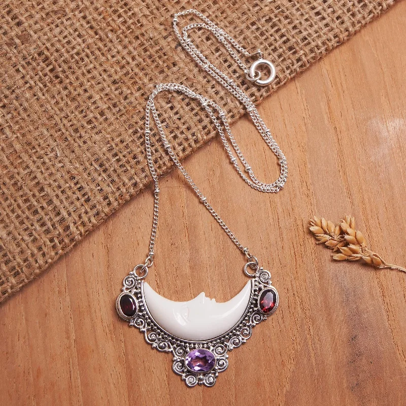 Swirl design necklaces-Novica Handmade Nocturnal Aura Amethyst And Garnet Pendant Necklace