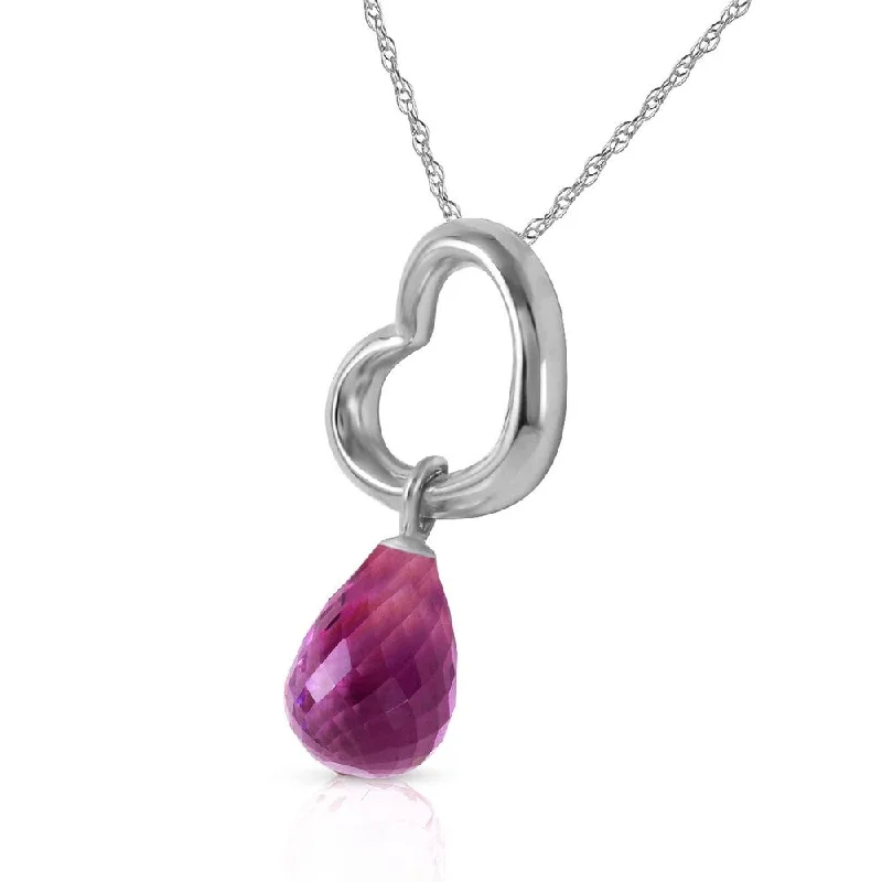 High pendant necklaces-14K Solid White Gold Heart Necklace with Dangling Natural Amethyst