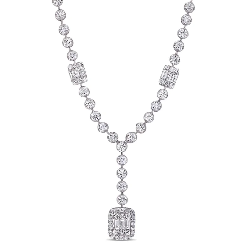 Onyx stone necklaces-Miadora 14k White Gold 5 3/4ct TDW Round and Parallel Baguette-Cut Diamond Y-Necklace