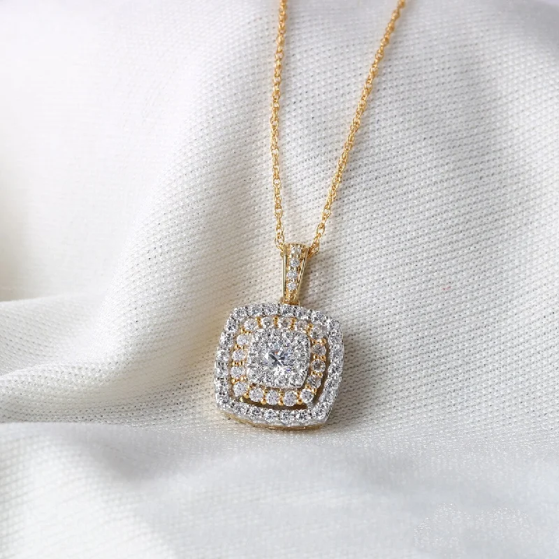 Engraved name necklaces-1/2ct TDW Diamond Halo Necklace Pendant in 10k Gold by De Couer