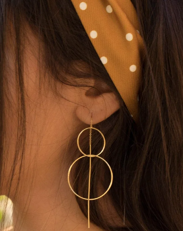 Bamboo motif earrings-Threader Earrings ~ 18k Gold Plated ~ME095