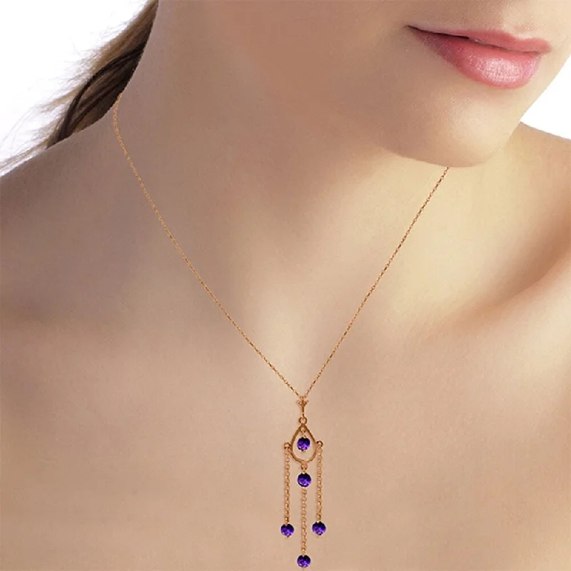 Elastic thread necklaces-14K Solid Rose Gold Necklace with Natural Purple Amethyst