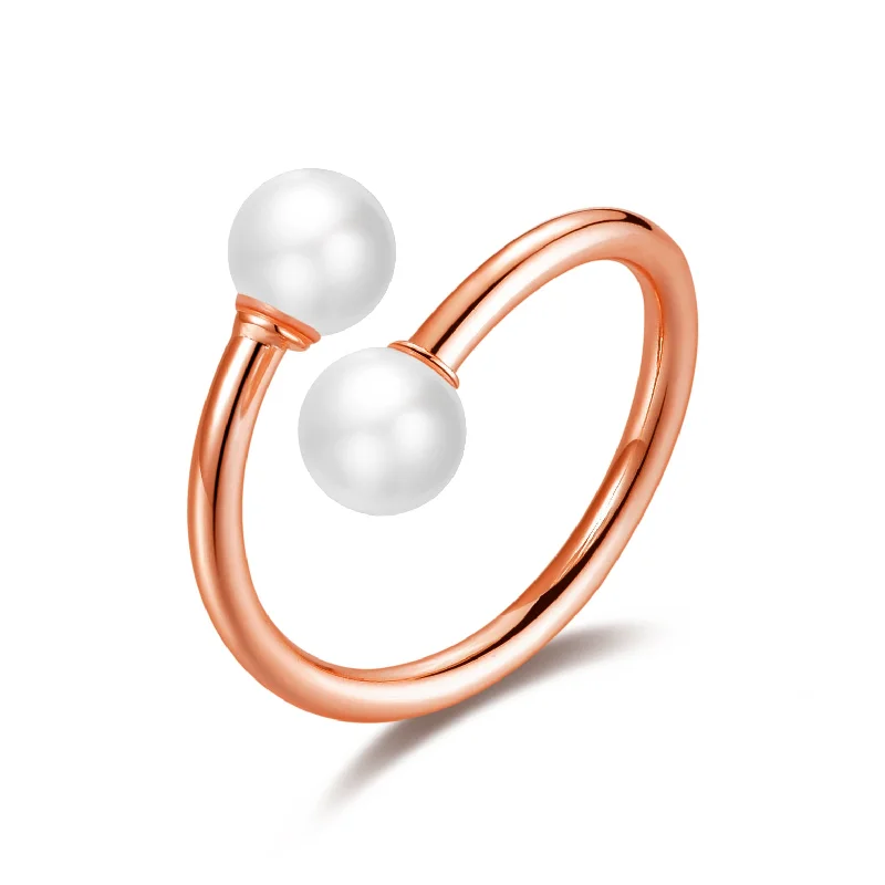 Open frame rings-Open frame rings-Rose Gold Plated Adjustable Double Pearl Ring