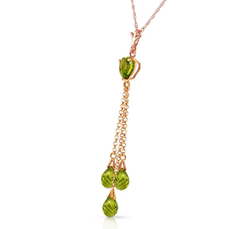 Twine braid necklaces-14K Solid Rose Gold Necklace with Briolette Peridots