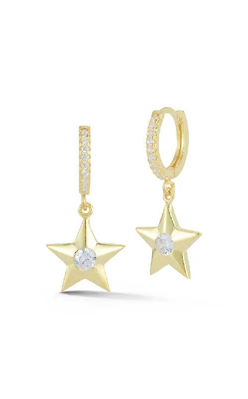 Tide design earrings-Star Charm Huggies Earring