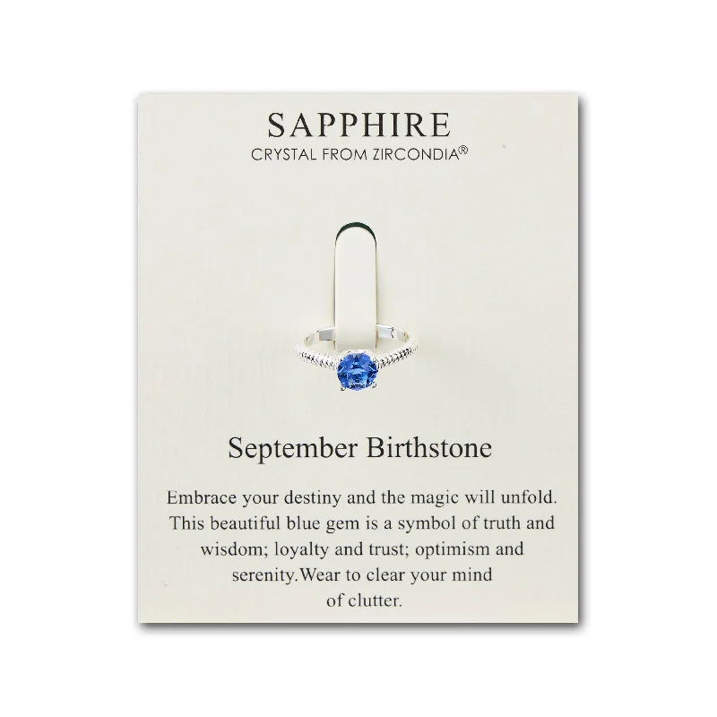 Subtle pearl rings-Subtle pearl rings-September (Sapphire) Adjustable Birthstone Ring Created with Zircondia® Crystals