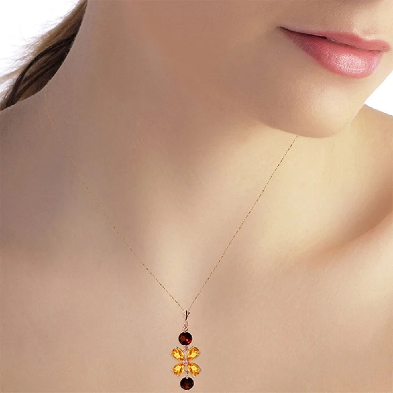 Layered link necklaces-3.15 Carat 14K Solid Rose Gold Necklace Citrine Garneters