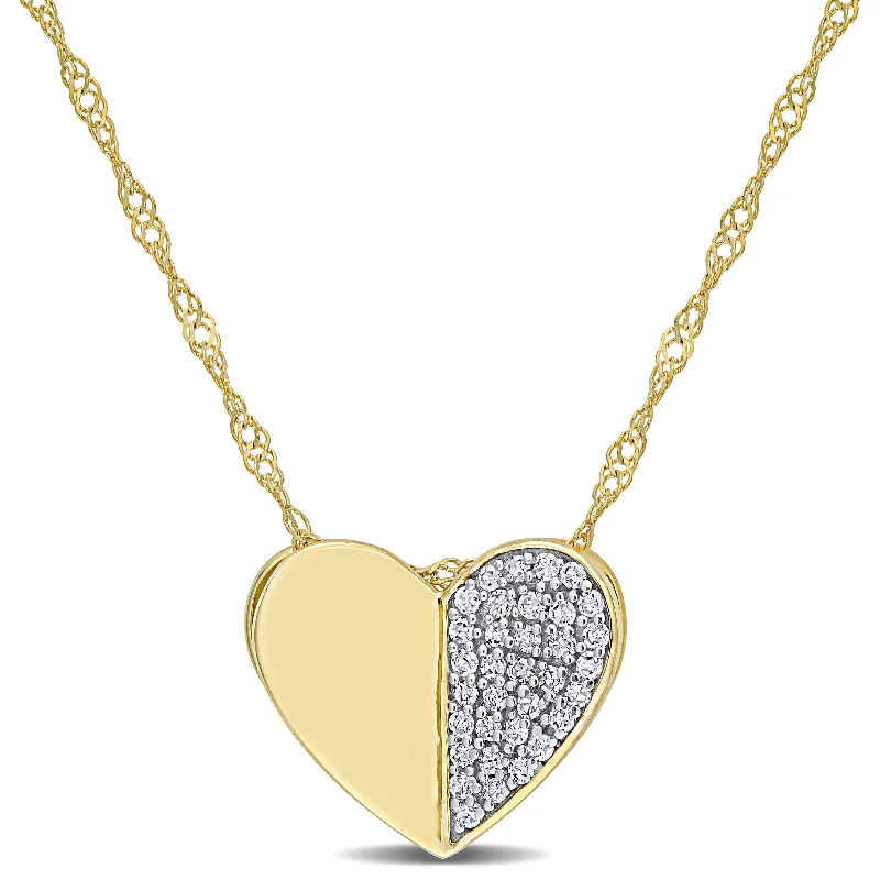 Turquoise drop necklaces-Miadora 10k Yellow Gold 1/10ct TDW Diamond Cluster Heart Necklace